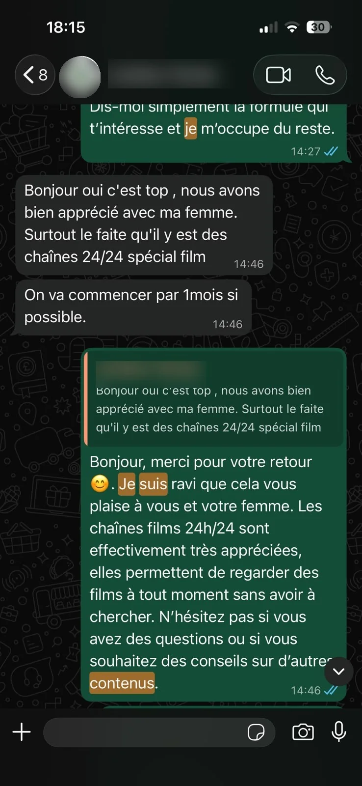 Avis client sur les chaînes films de l'abonnement IPTV 12 mois