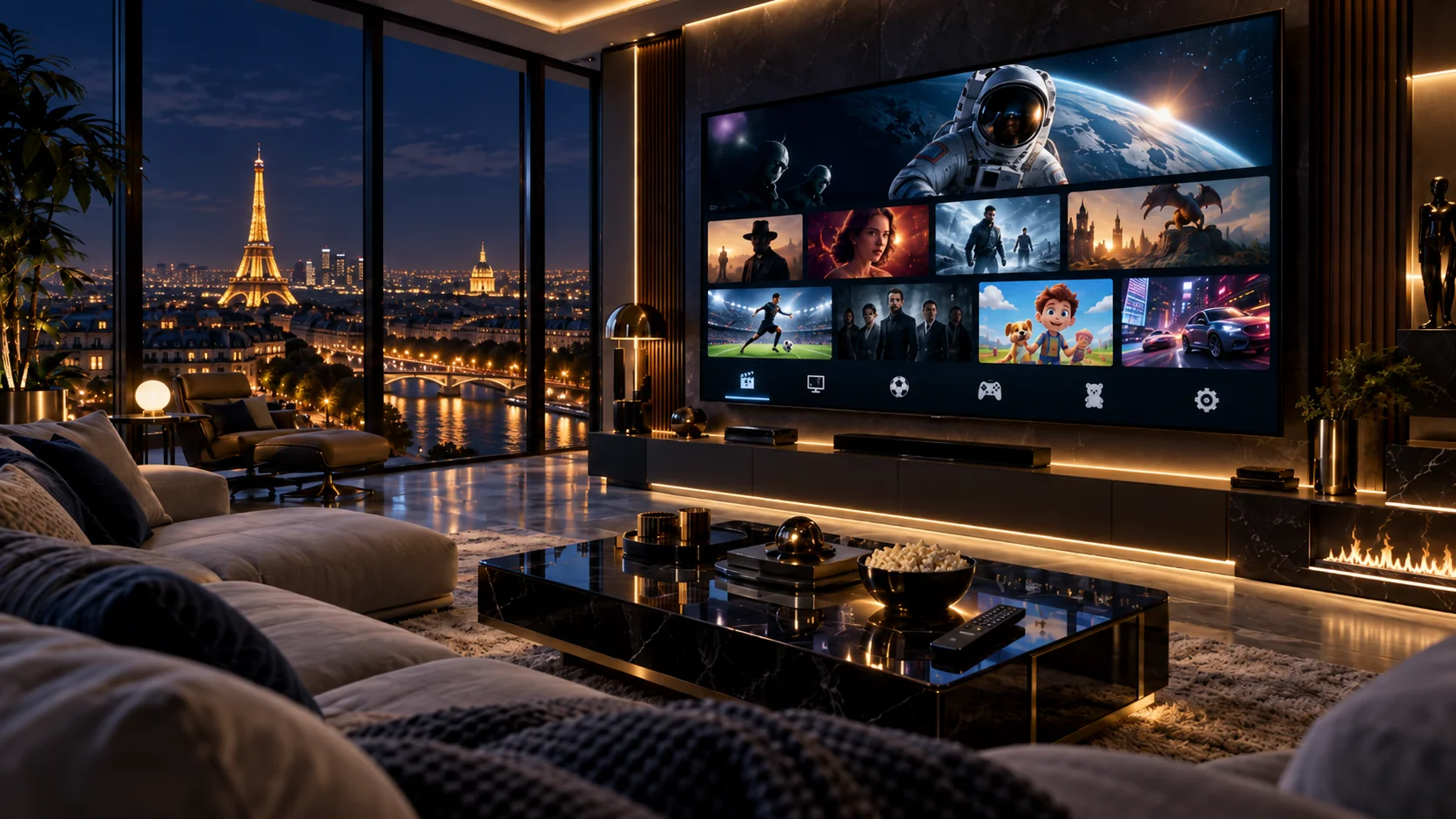 Abonnement IPTV Premium avec catalogue 4K étendu et sport en direct sur téléviseur